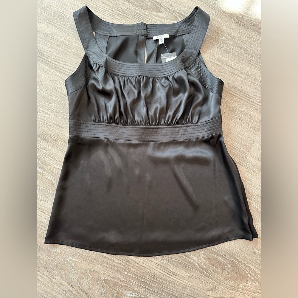 Cache Black Satin Tank Top